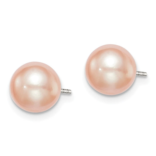 Rhodium-plated Silver 7-8mm Pink FWC Button Pearl Stud Earrings