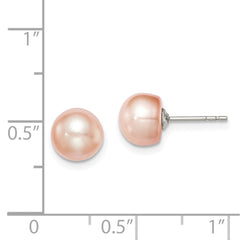 Rhodium-plated Silver 7-8mm Pink FWC Button Pearl Stud Earrings