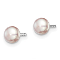 Rhodium-plated Silver 4-5mm Purple FWC Button Pearl Earrings