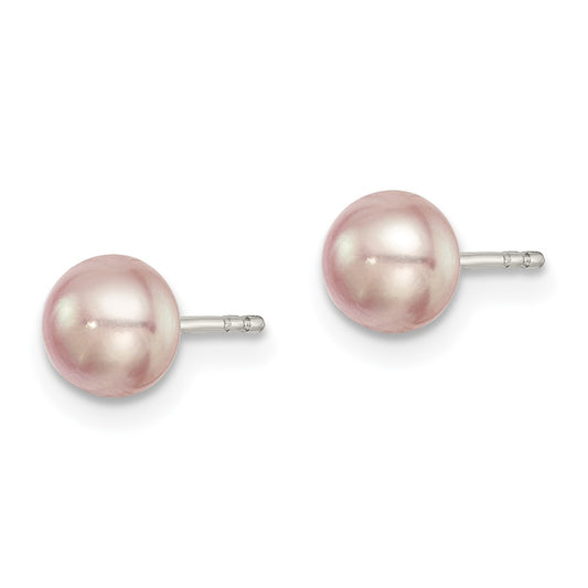 Rhodium-plated Silver 5-6mm Purple FWC Button Pearl Earrings