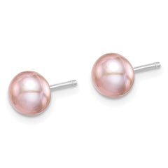 Rhodium-plated Silver 6-7mm Purple FWC Button Pearl Earrings