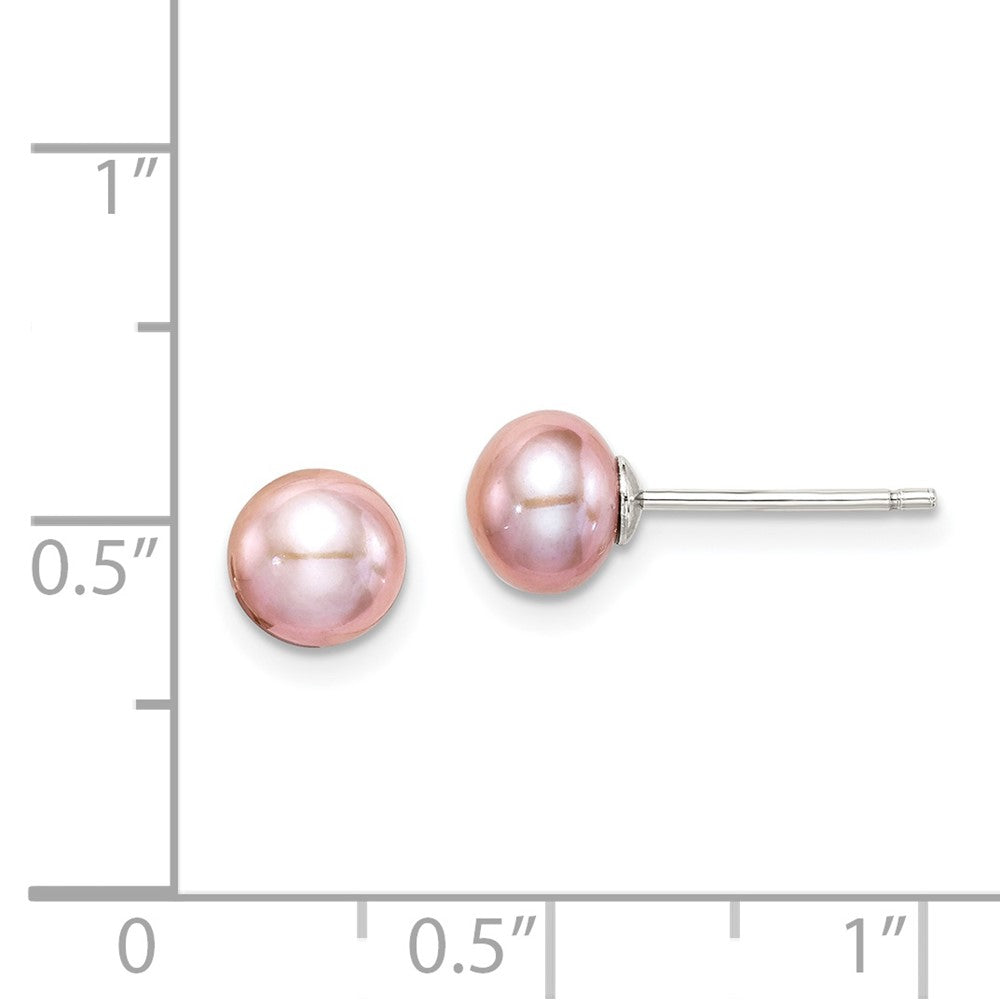 Rhodium-plated Silver 6-7mm Purple FWC Button Pearl Earrings