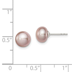 Rhodium-plated Silver 7-8mm Purple FWC Button Pearl Earrings