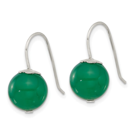 Sterling Silver 10mm Green Agate Shepherd Hook Earrings