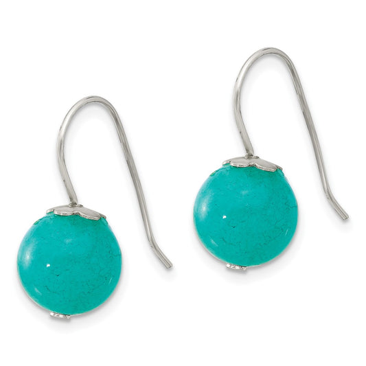 Sterling Silver 10mm Blue Green Jade Shepherd Hook Earrings