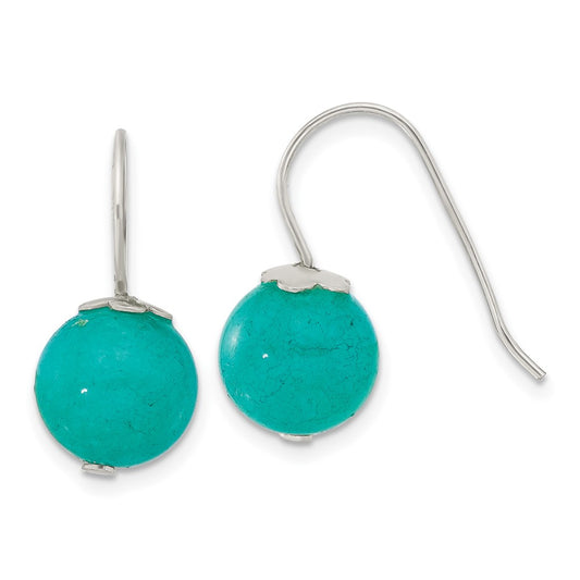 Sterling Silver 10mm Blue Green Jade Shepherd Hook Earrings