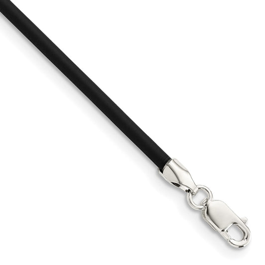 Sterling Silver 2mm Black Rubber Cord Necklace