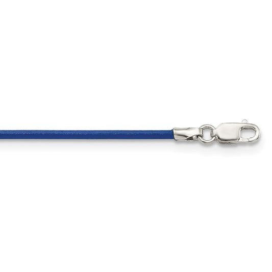 Sterling Silver 1.5mm Royal Blue Leather Cord Necklace