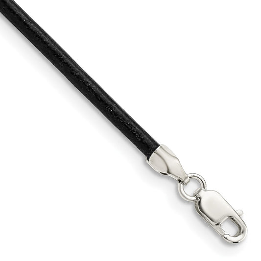 Sterling Silver 2mm Black Leather Cord Necklace