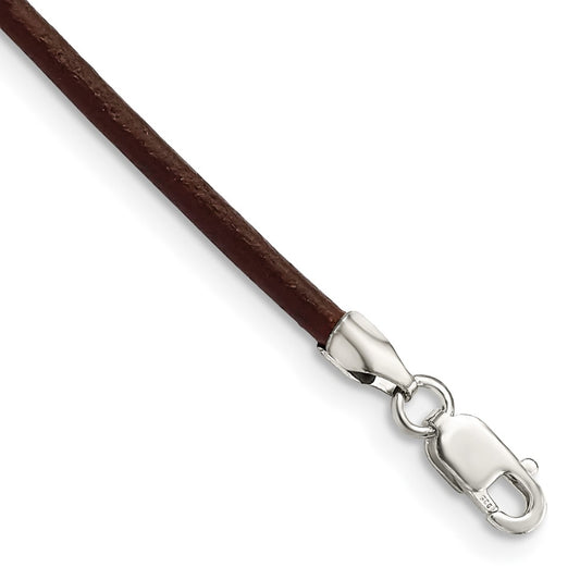 Sterling Silver 2mm Brown Leather Cord Necklace