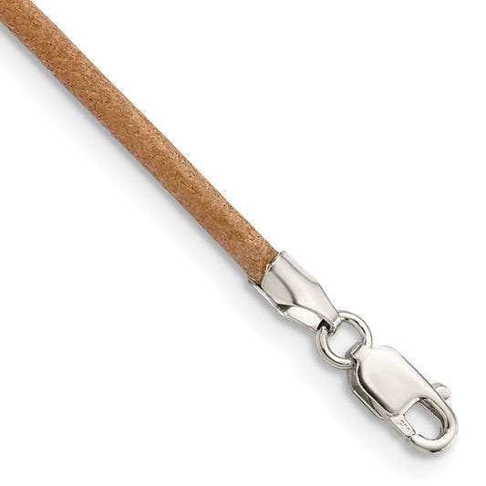 Sterling Silver 2mm Natural Leather Cord Necklace