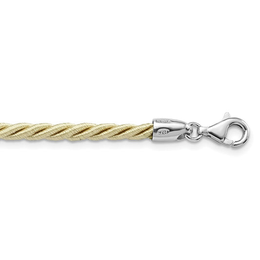 Sterling Silver 4mm Cream Satin Cord Necklace