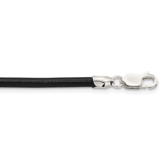 Sterling Silver 3mm Black Leather Necklace