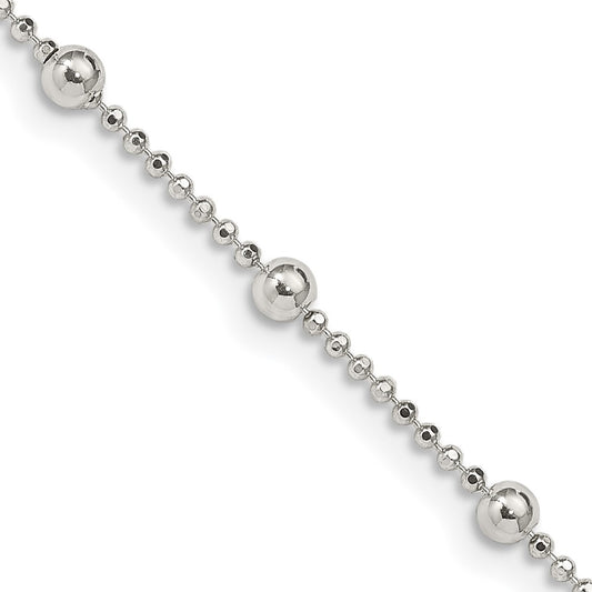 Sterling Silver 1.15mm Diamond-cut Beaded Chain