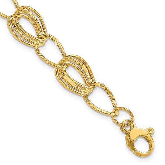 14K Yellow Gold Polished and Textured Hollow w/1 in ext. Bracelet