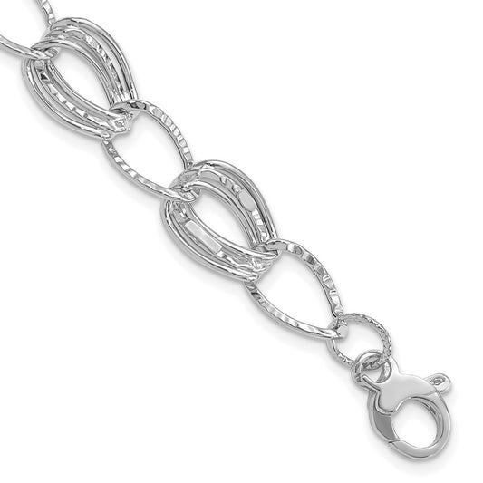 14K White Gold Polished and Textured Hollow w/1 in ext. Bracelet