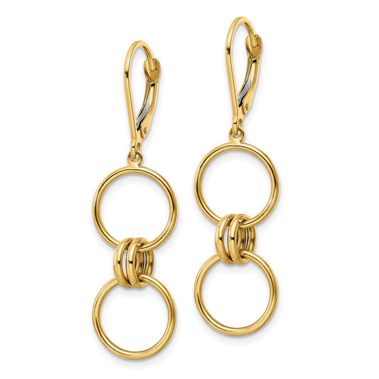 14K Yellow Gold Circle Dangle Leverback Earrings