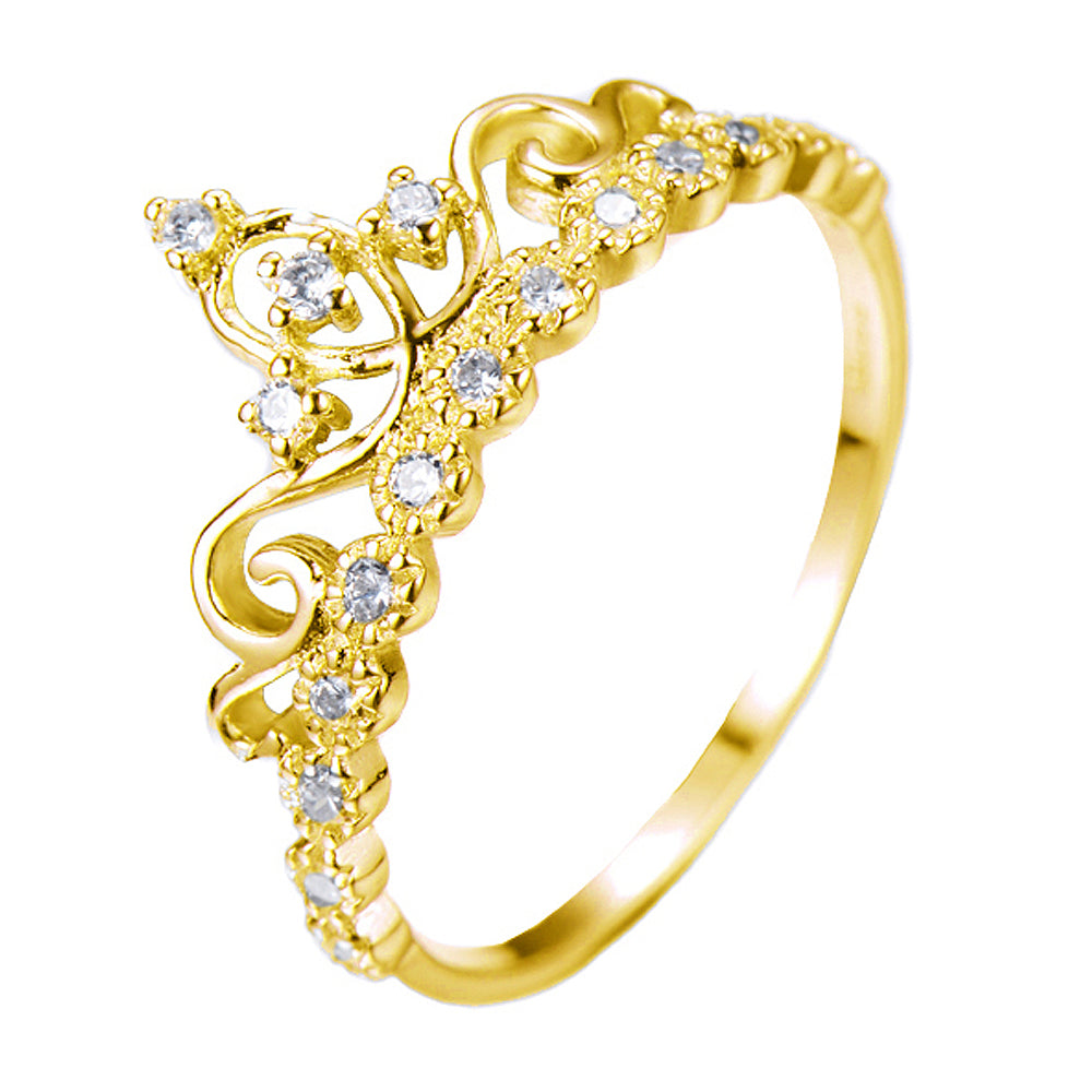 Yellow Gold-plated Silver Princess Crown Ring