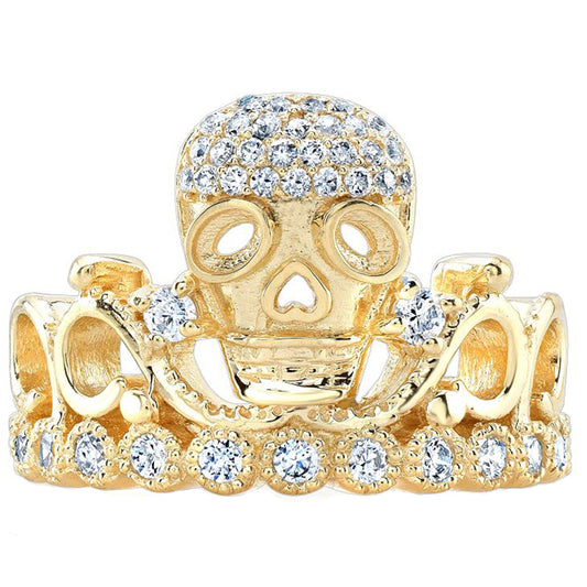 Yellow Gold-plated Silver Skull Crown Ring