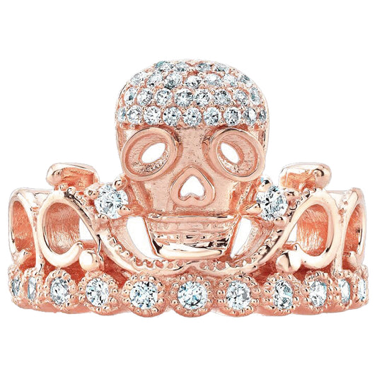Rose Gold-plated Silver Skull Crown Ring
