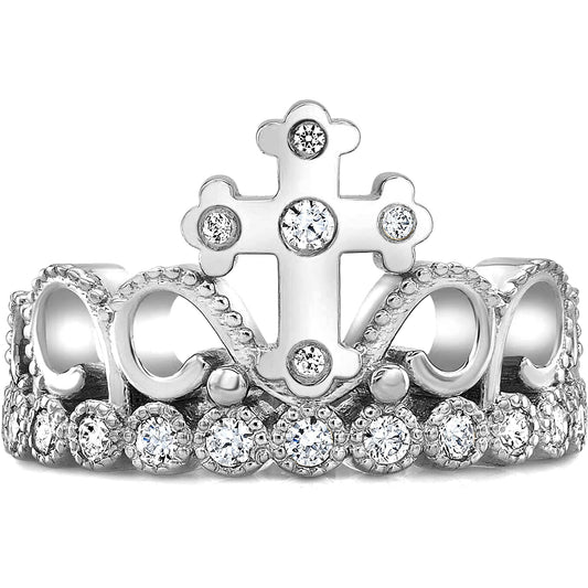 925 Sterling Silver Cross Crown Ring