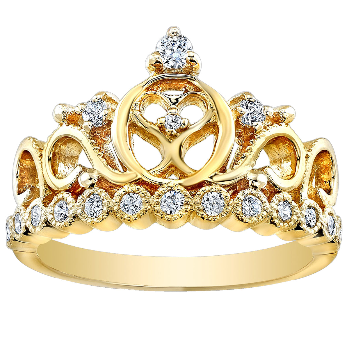 Yellow Gold-plated Silver Heart Crown Ring