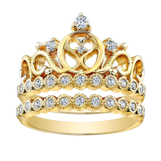 Yellow Gold Sterling Silver Tiara Crown Ring