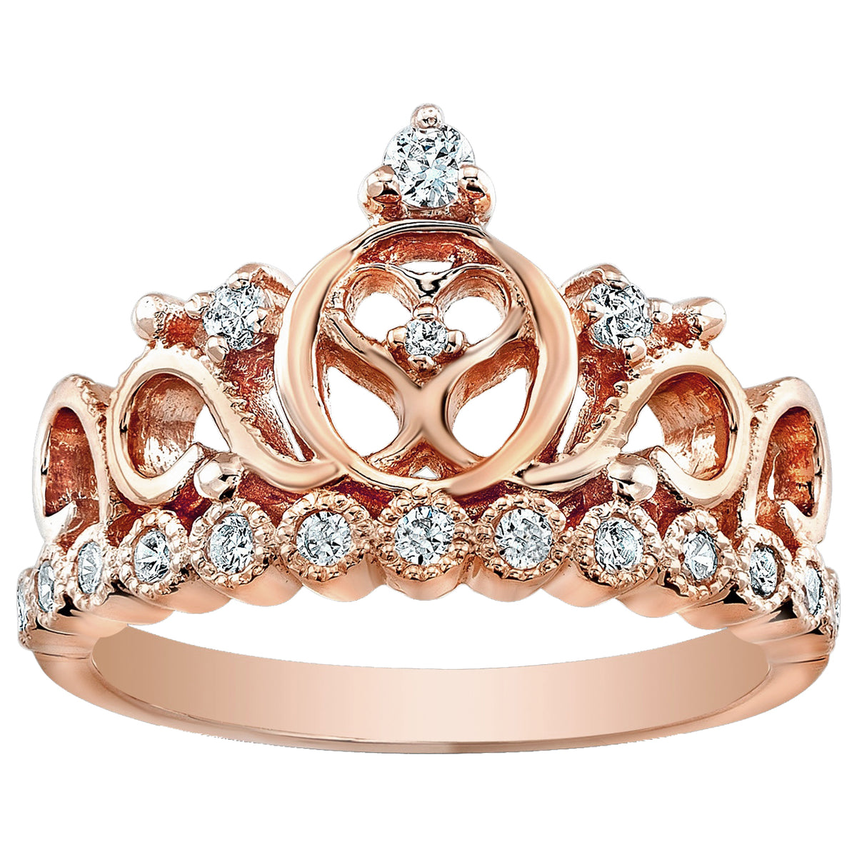Rose Gold-plated Silver Heart Crown Ring