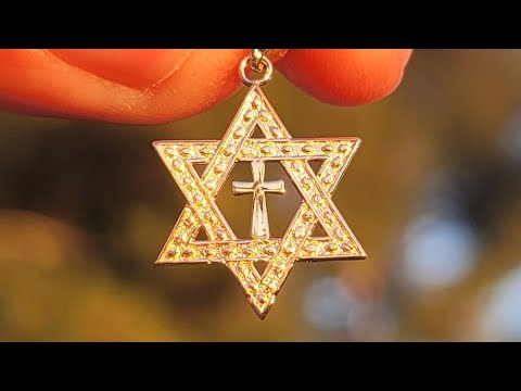 Pendientes de estrella de David con cruz de plata de ley de 23 mm (chapados en oro blanco o amarillo)